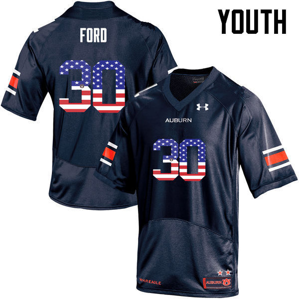 Youth Auburn Tigers #30 Dee Ford USA Flag Fashion Navy College Stitched Football Jersey